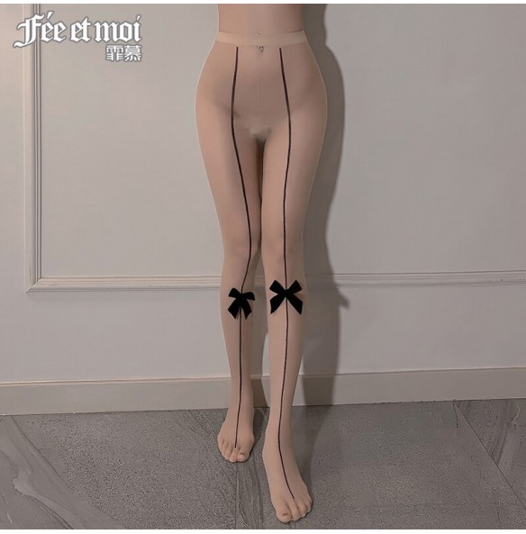 FEE ET MOI - Bow Open-Crotch Pantyhose (Black - Skin) FEE ET MOI - Bow Open-Crotch Pantyhose (Black - Skin)